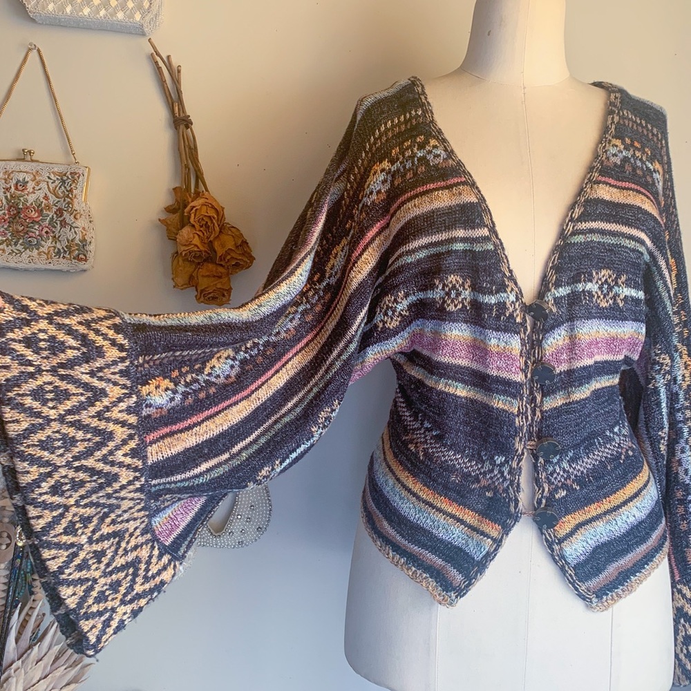 Cool Free People Nopal Boho Bell Sleeve Knitted Cardigan Sweater Size XS